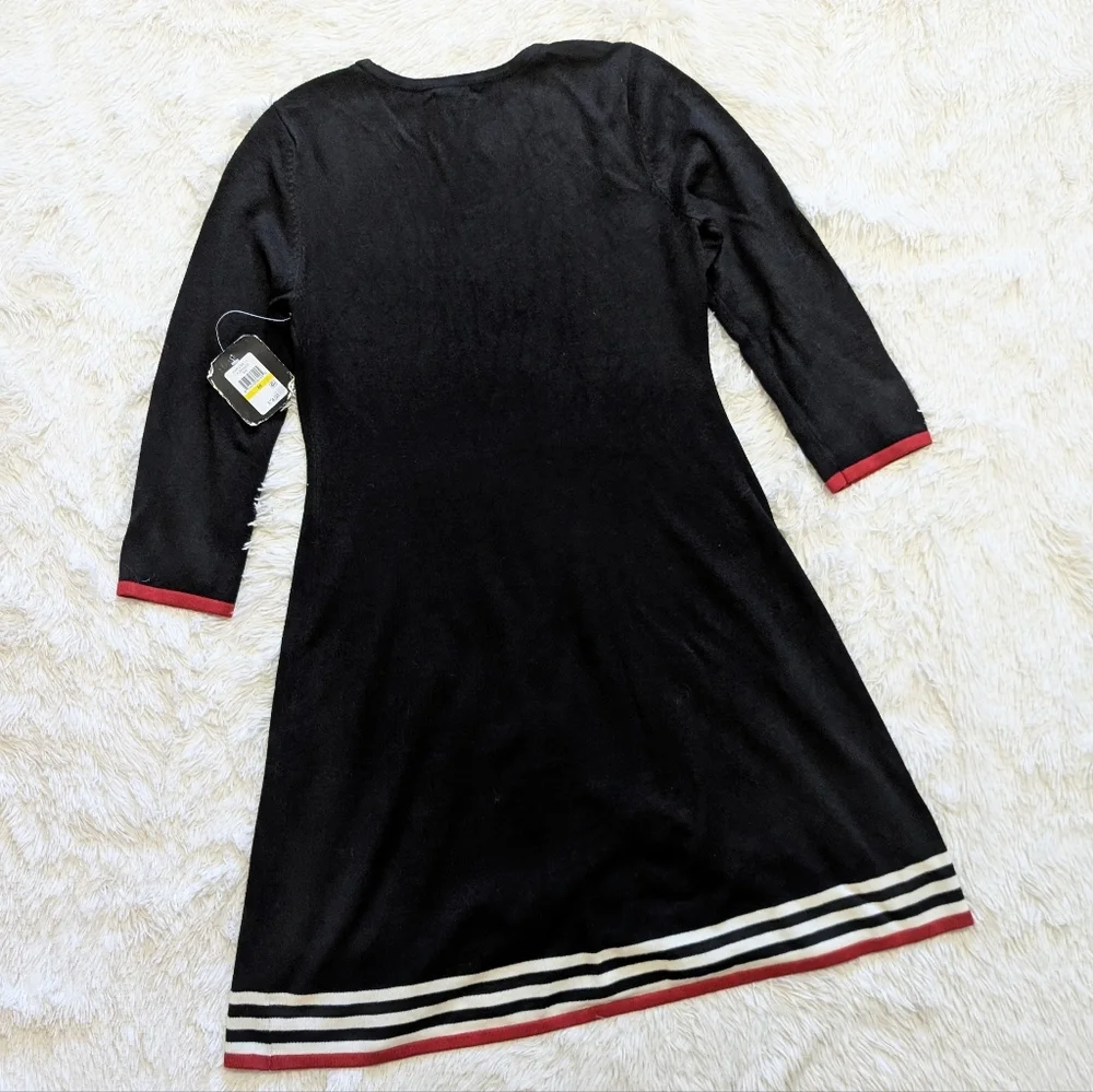 NWT JH Black Knit A Line Sweater Dress With Contrast Striped Hems Size Medium